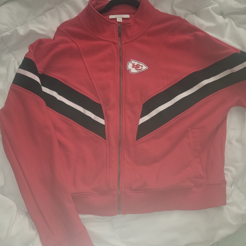 NFL Women's Red and Black Bomber Jacket